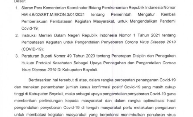 SE Pemberlakuan Pembatasan Kegi8 januari 2021atan Masyarakat